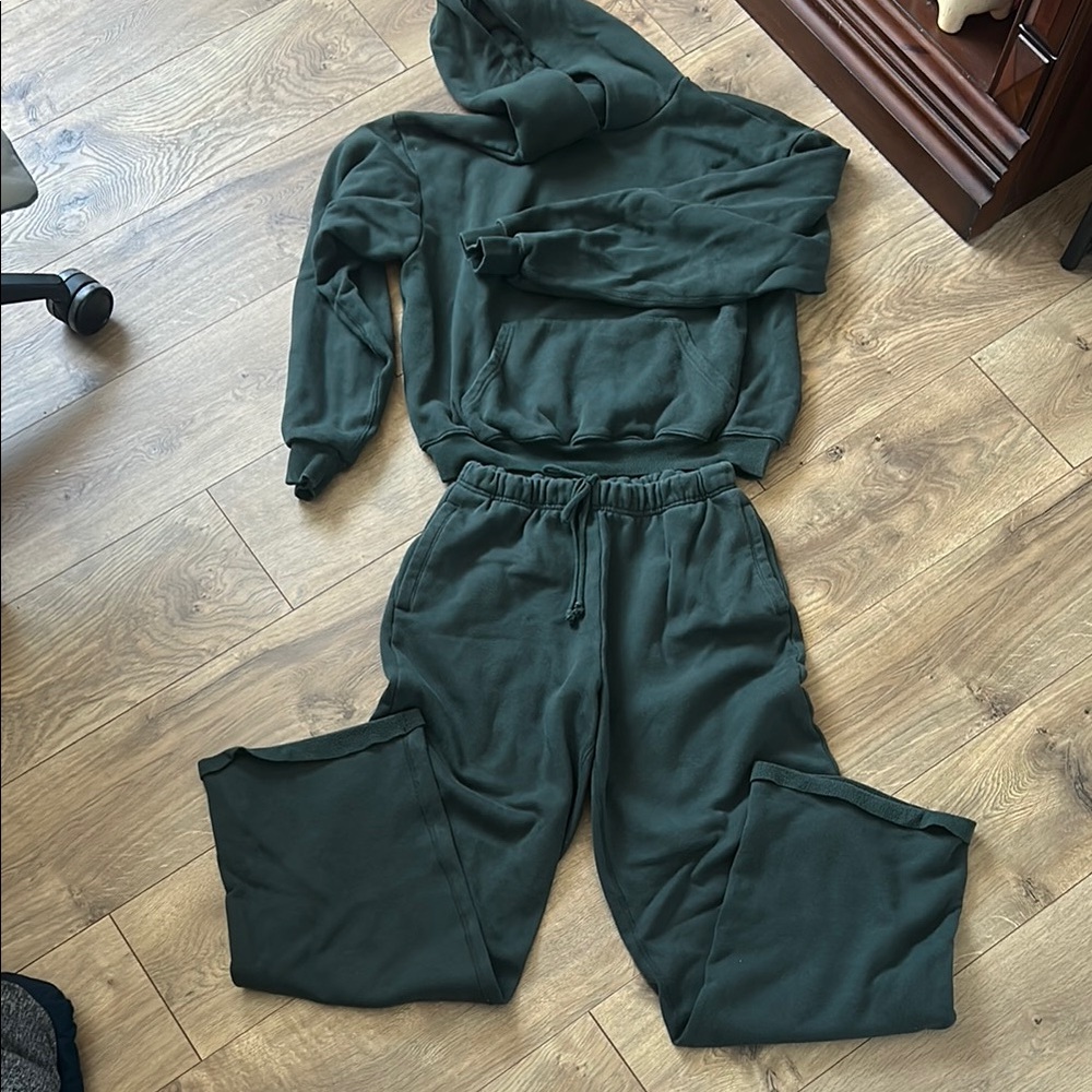 SKIMS Dark Green Hoodie and Jogger Set